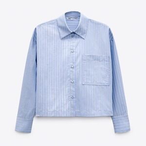 New ZARA Striped Pocket Crop Shirt